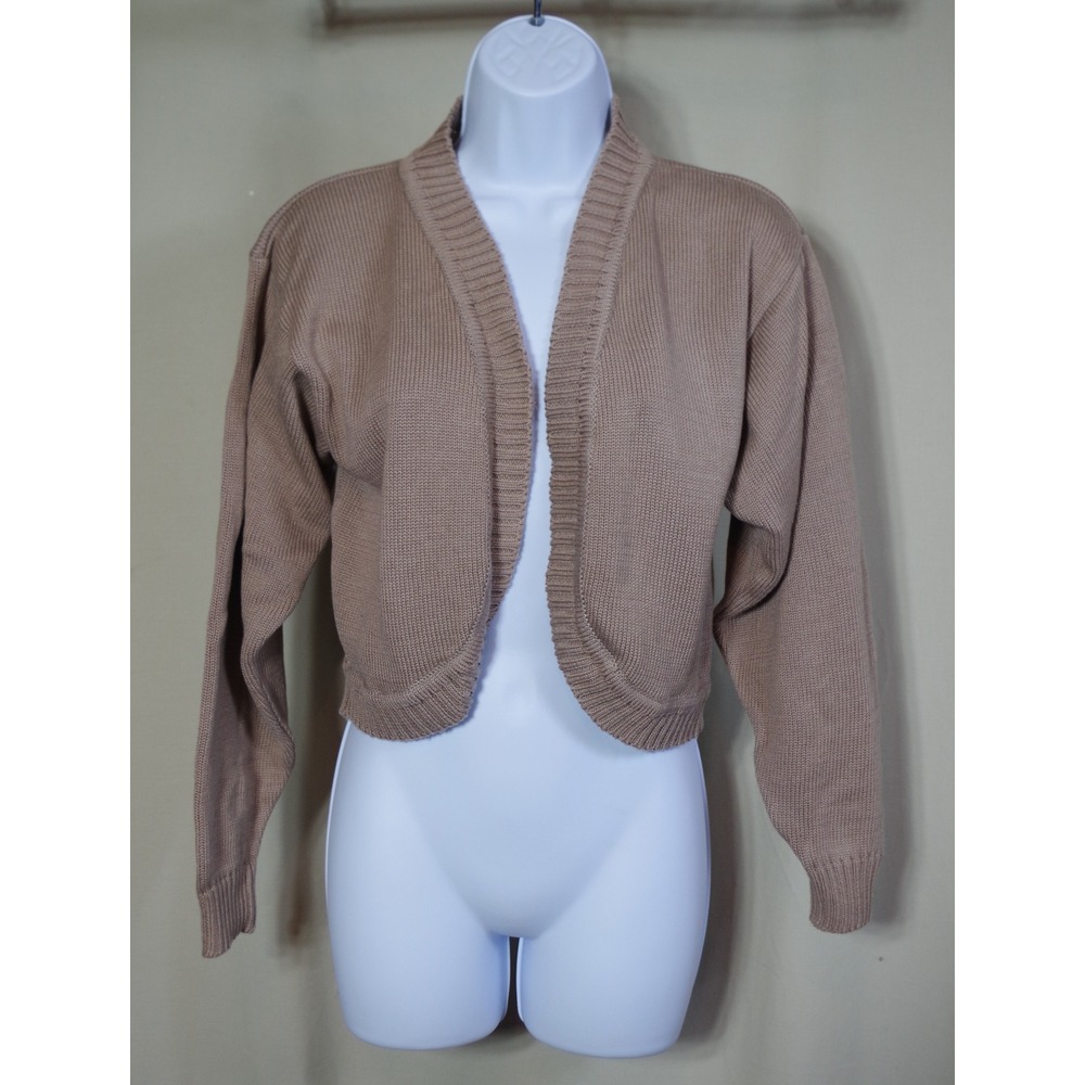 Jaeger Woman S-M? Tan Cotton Knit Cropped Shrug Cardigan Made in Great Britain